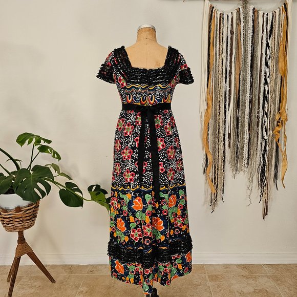 70s Designer Geoffrey Beene Abstract Floral Print High Waste Maxi w/ Pockets - Picture 3 of 7